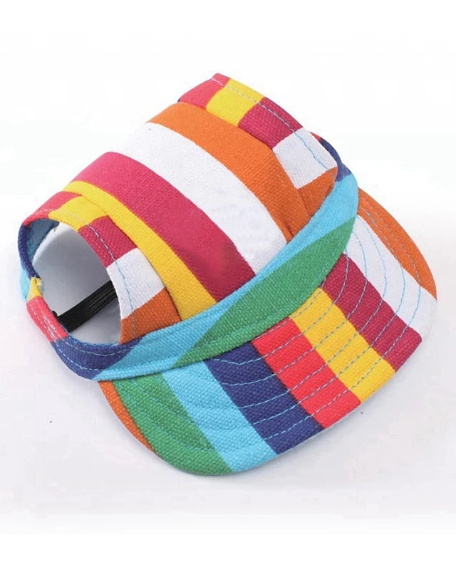 Striped Mesh Dog Sun Hat – Stylish & Protective Pet Cap