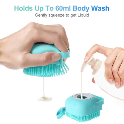 2-in-1 Dog Bathing Brush & Shampoo Dispenser – Gentle & Effective Pet Grooming