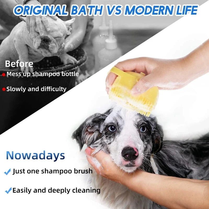 2-in-1 Dog Bathing Brush & Shampoo Dispenser – Gentle & Effective Pet Grooming