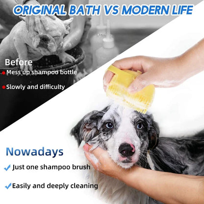 2-in-1 Dog Bathing Brush & Shampoo Dispenser – Gentle & Effective Pet Grooming