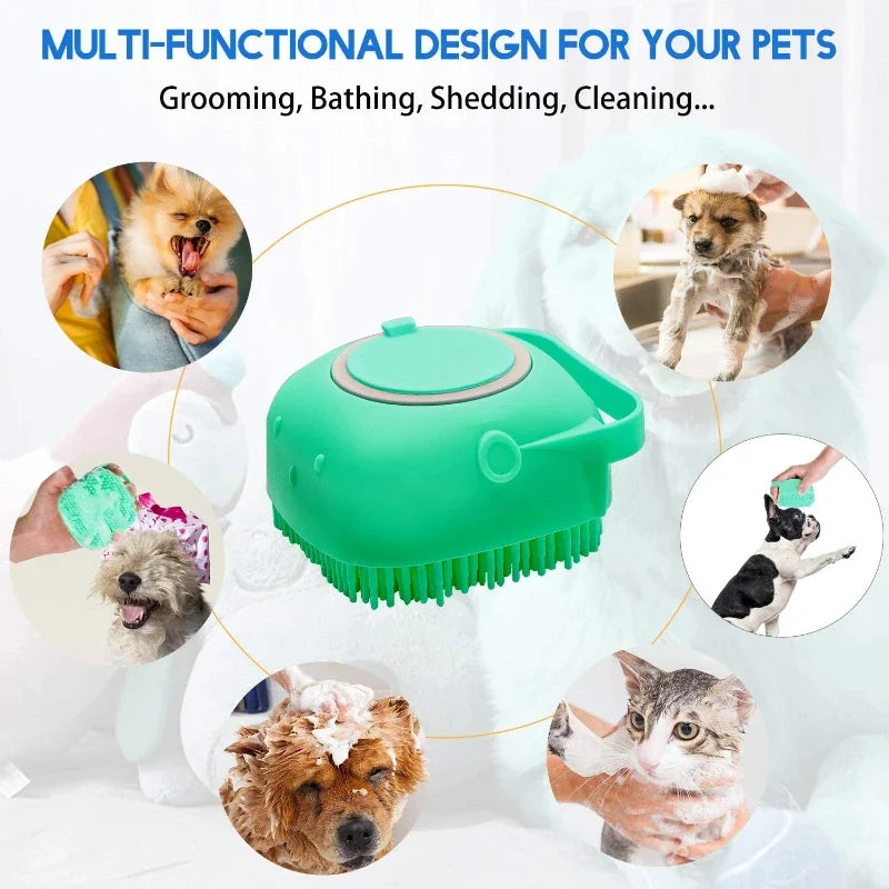 2-in-1 Dog Bathing Brush & Shampoo Dispenser – Gentle & Effective Pet Grooming